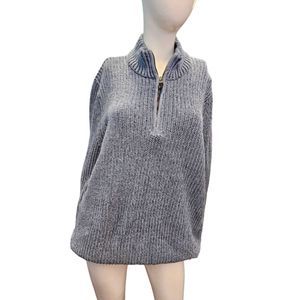 Bass Blue Ribbed Pullover Quarter Zip Sweater size Large Men's Fall Winter